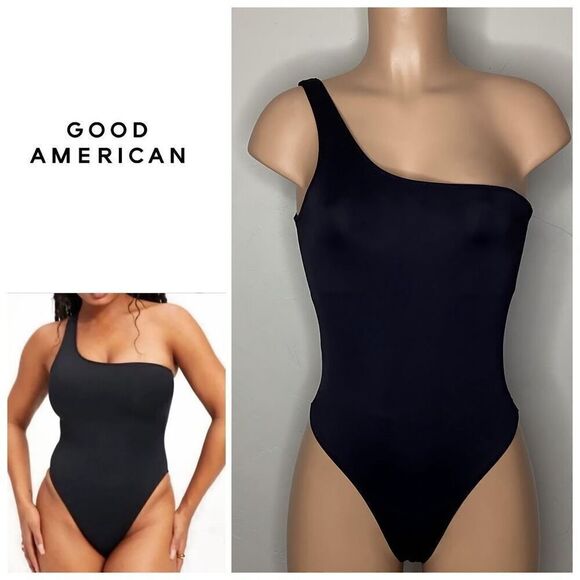 New. Good American black one shoulder scuba swimsuit.  Small - Picture 1 of 9
